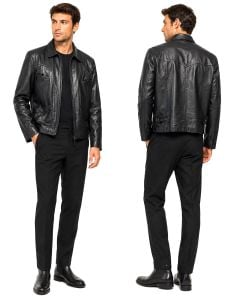 Vintage 70s Wilsons Black Leather Café Jacket Faux Fur Liner Men M Women L XL - Fashionconservatory.com