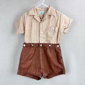 Vintage 1950s Boys Brown Stripe Jack Tar Togs Short Set, Size 3