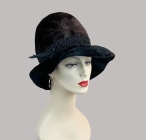 Vintage 60s Black and Brown Fur Felt Floppy Brim Hat by Jacques Heim 