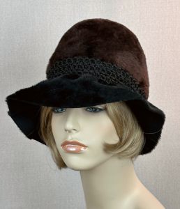 60s Black and Brown Fur Felt Brimmed Cloche Hat by Jacques Heim  - Fashionconservatory.com