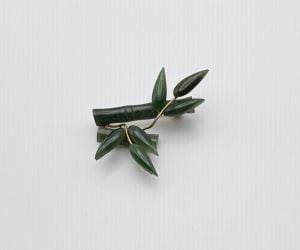 Vintage Apple Jade Bamboo and Leaf Brooch, Pin