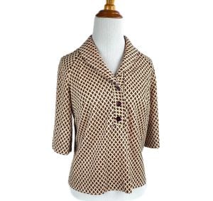 Vintage 50s Blouse, Tan and Brown Novelty Print, Spades, Jaree