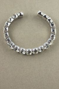 Large clear rhinestones flexible cuff bracelet 1950s-60s