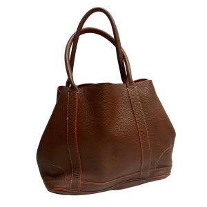 00s Brown Pebbled Leather Tote Bag / Shopper w Orange Trim