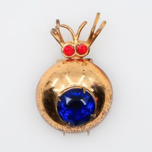 Vintage Brass Insect Spider With Large Blue Rhinestone Fur Clip 1930s Halloween