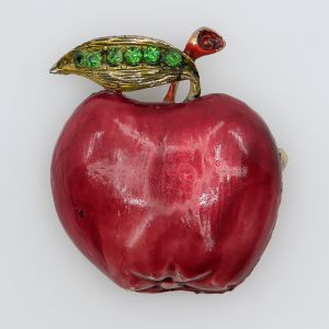 Vintage Weiss Enamel and Rhinestones Apple Figural Brooch 1950s