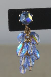 Laguna 1960s drop earrings iridescent blue crystal beads - Fashionconservatory.com