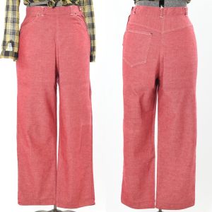 Late 40s - Mid 50s Rare Red Denim Jacket Dungaree Western Workwear Jeans Set - Fashionconservatory.com