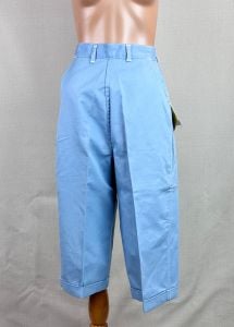 Vintage 50s Deadstock Light Blue Demin Dungarettes with Side Metal Zipper, Capri Length