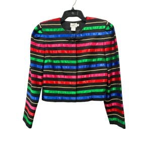 90s Multicolor RIBBON Striped Crop Jacket