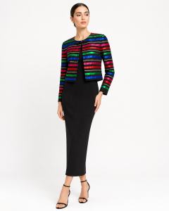 90s Multicolor RIBBON Striped Crop Jacket