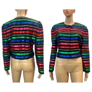 90s Multicolor RIBBON Striped Crop Jacket