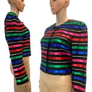 90s Multicolor RIBBON Striped Crop Jacket - Fashionconservatory.com