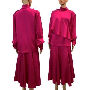 80s Italian Hot Pink Midi Skirt & Asymmetrical Blouse Set  - Fashionconservatory.com