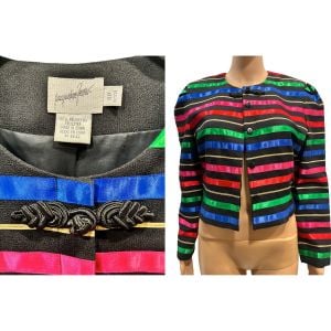 90s Multicolor RIBBON Striped Crop Jacket - Fashionconservatory.com