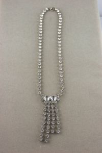 Czech glass rhinestones 1950s necklace fringe drop pendant