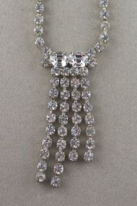Czech glass rhinestones 1950s necklace fringe drop pendant - Fashionconservatory.com