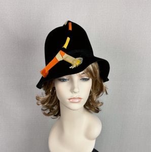 60s Vintage Black Velour Brimmed Cloche Hat by Mr John - Fashionconservatory.com
