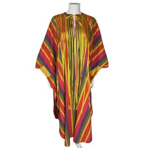 Vintage 1970s Diseno Josefa Ibarra Caftan Dress Multicolor Cotton 1 Size