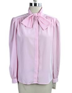 Vintage 80s Deadstock Pink Oversized Button Front Long Sleeve Blouse by Josephine, Sz 6   