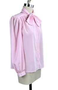 Vintage 80s Deadstock Pink Oversized Button Front Long Sleeve Blouse by Josephine, Sz 6    - Fashionconservatory.com
