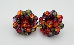 Vintage Joan Rivers Beaded Earrings, Pierced, Autumn Colors