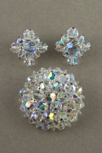 Aurora borealis crystal beads 1960s pin earrings set - Fashionconservatory.com