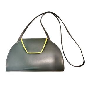 80s Gray Leather Half Moon Bag with Neon Trim Crossbody Clutch