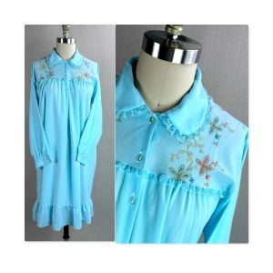 70s Deadstock Sky Blue Flannel Nightgown by Katz, Sz 36