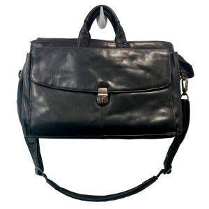 90s Y2K Black Soft Leather Briefcase Attache Bag 