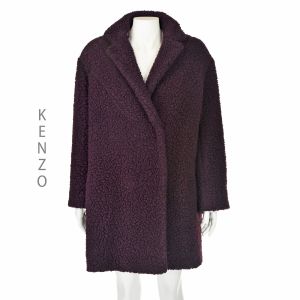 KENZO PARIS Aubergine Wool Blend Faux Shearling Teddy Coat Size 8-10 M/L