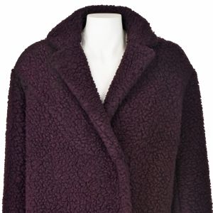 KENZO PARIS Aubergine Wool Blend Faux Shearling Teddy Coat Size 8-10 M/L - Fashionconservatory.com