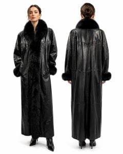 80s Leather & Real Fox Fur Full Length Coat with Genuine Snakeskin Trim