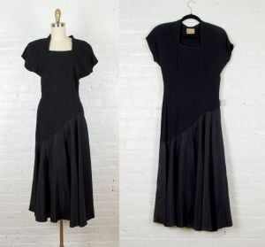 1940s black evening gown . Vintage 40s long cocktail party dress . medium