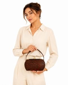 1950s / 1960s Brown Alligator Skin Frame Handbag