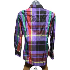 70s Multicolor Plaid Acetate Deadstock Rhinestone Button Up Shirt  - Fashionconservatory.com
