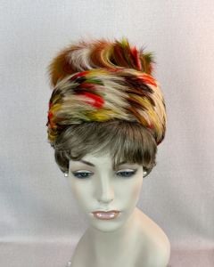 Vintage 60s Multi-Colored Feather High Rise Stacked Pillbox Hat by Kutz - Fashionconservatory.com