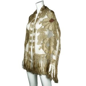 Vintage 1920s Embroidered Filet Lace Fringed Stole Shawl or Runner - Fashionconservatory.com