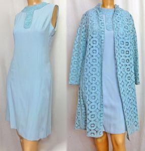Mod 60s Party Dress Baby Blue A Line Mini with Long Lace Jacket