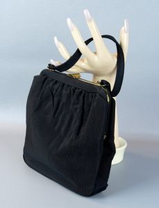 Vtg L and M Black Faille Handbag with Double Sides - Fashionconservatory.com