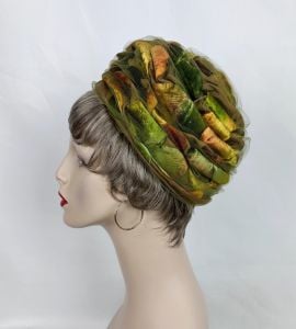 Vintage 70s Green Ombre Draped Pillbox Hat by Lane Bryant, Earthtones