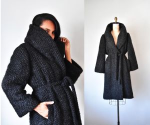 1950s Jeanne Lanvin Castillo Paris Wool Mohair Coat, vintage wool coat, 50s black coat