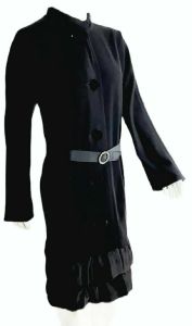 2006 Runway LANVIN $1175 Black Wool Dress Coat +Belt - Fashionconservatory.com