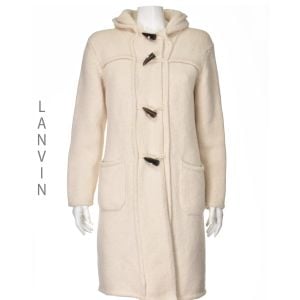 LANVIN Ivory Alpaca Knit Winter Toggle Coat w/ Hood SIZE Small 4-6