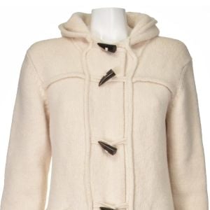 LANVIN Ivory Alpaca Knit Winter Toggle Coat w/ Hood SIZE Small 4-6 - Fashionconservatory.com