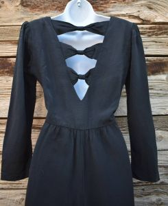 Vintage 1960s Lanz Little Black Longsleeve Dress with Dramatic Accent Back - Fashionconservatory.com