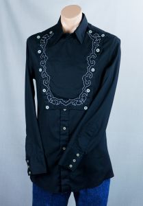 80s Black Larry Mahan Western Shirt w/ Button Bib, Sz 16 - Fashionconservatory.com