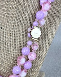 1950s Demi Parure Pink and Lavender Lucite Necklace and Clip On Earrings, Hong Kong, Married Set - Fashionconservatory.com