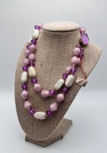 Vintage Deadstock 50s Lavender and Purple Lucite Double Strand Necklace Made in West Germany - Fashionconservatory.com