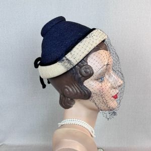 Vintage 50s Straw Pixie Style Hat with Veiling by Lazarus - Fashionconservatory.com